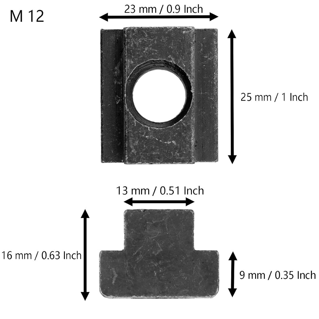 M12 T Slot Nuts, Black Oxide Finish, 10Pcs