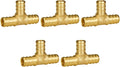 5-Pack 1/2 Inch PEX Tee, Brass PEX T Fittings | PEX Crimp Pipe Fittings 1/2" for Plumbing