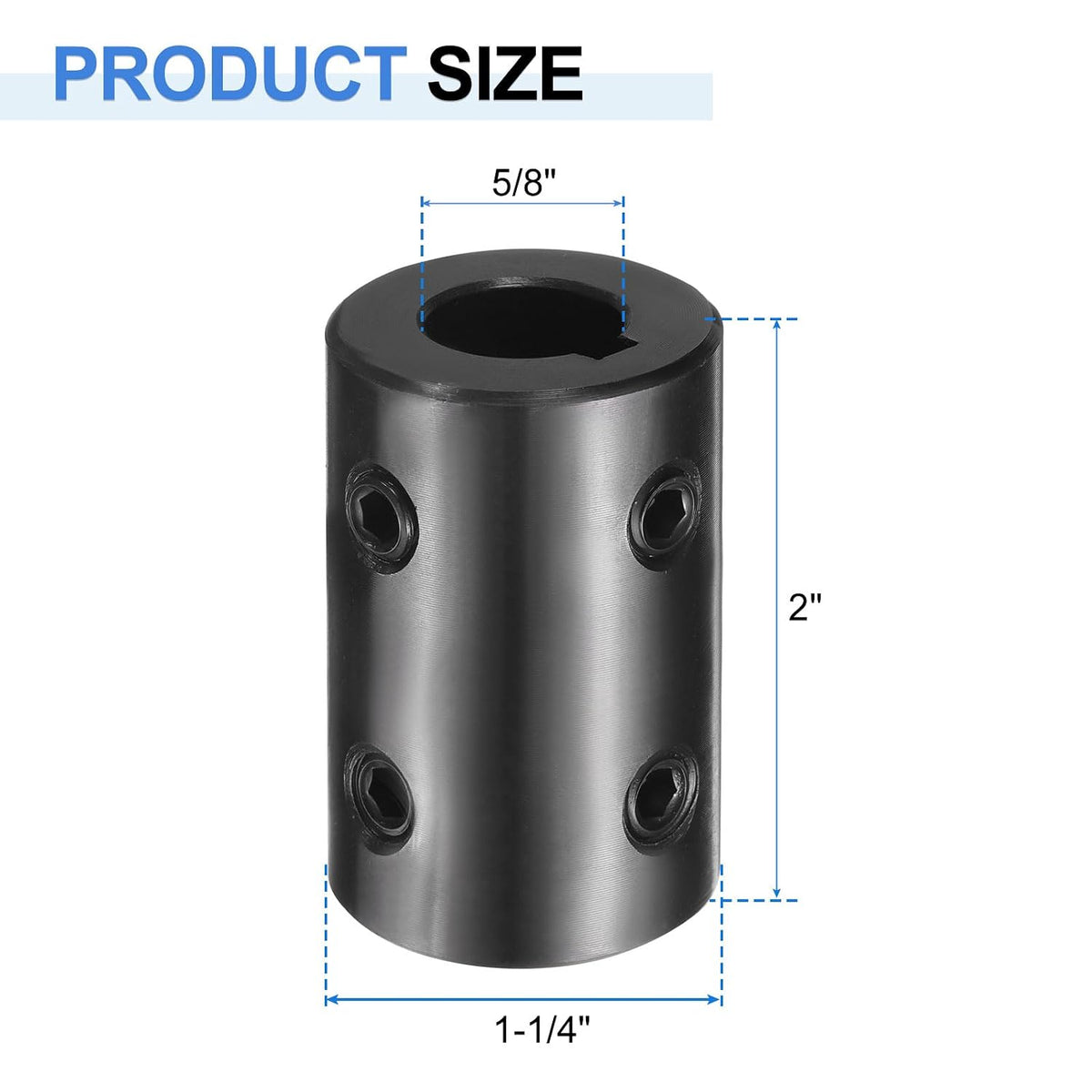uxcell Shaft Coupling, 5/8" Bore 1-1/4" OD 2" Length Black Oxide Plated ASTM1045 Steel Rigid Coupling for 3D Printers Motor Wheel(4 Set Screws)