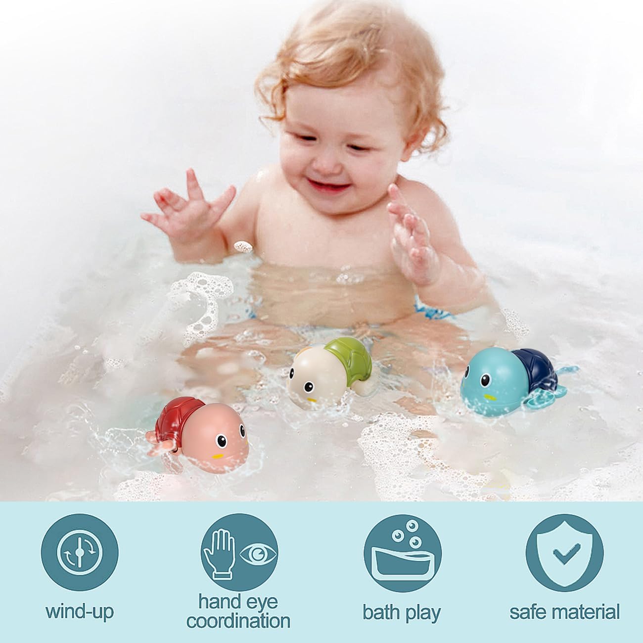 Bath Toys for Toddlers 1-3, Cute Swimming Turtle Bath Toys for 1 2 Year Old Boy Girl Gifts, Water Pool Toys for Baby