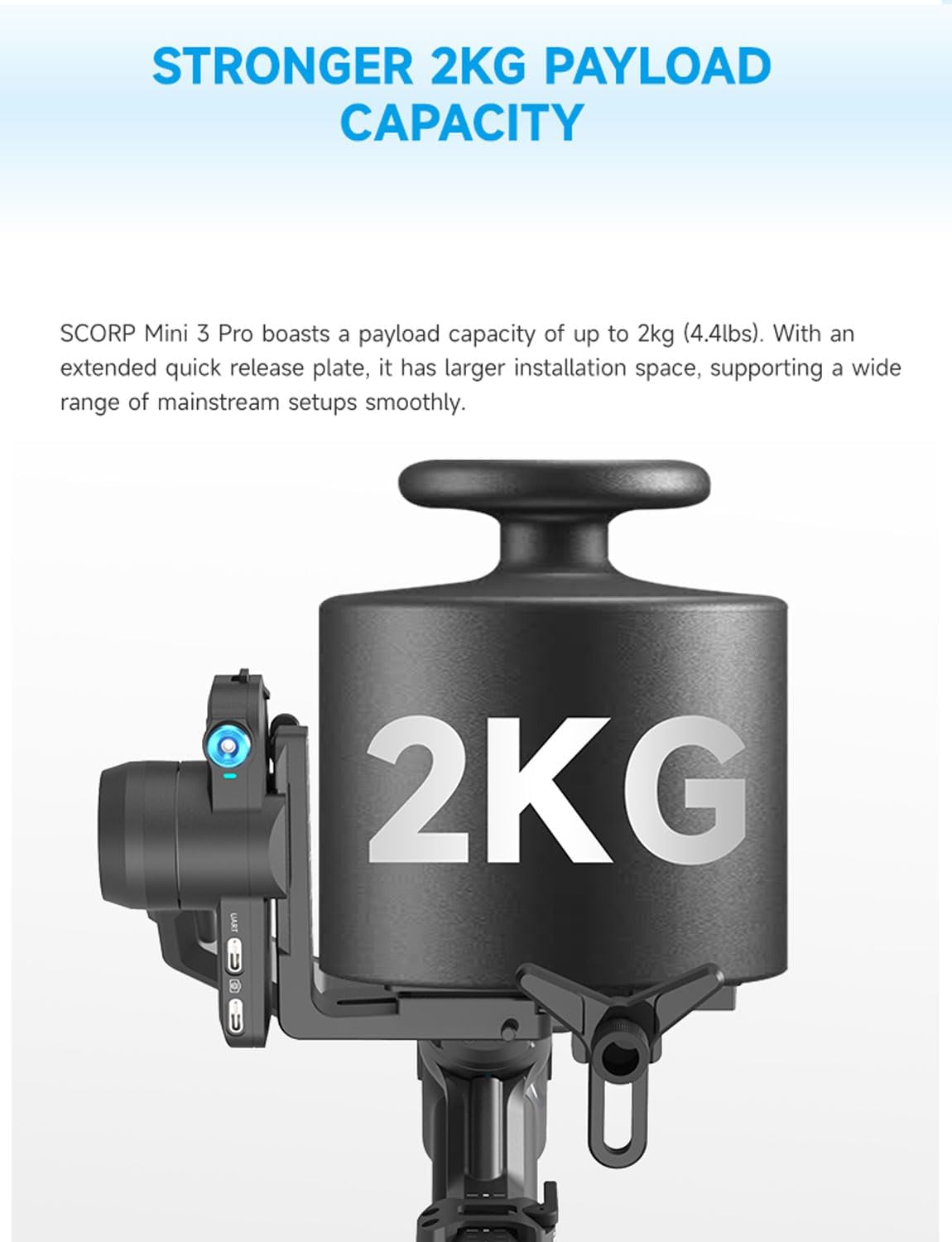 SCORP Mini-3-Pro Gimbal Stabilizer for Camera Mirrorless/Compact/Action Cameras,Smartphone,18m AI Tracking,Detachable