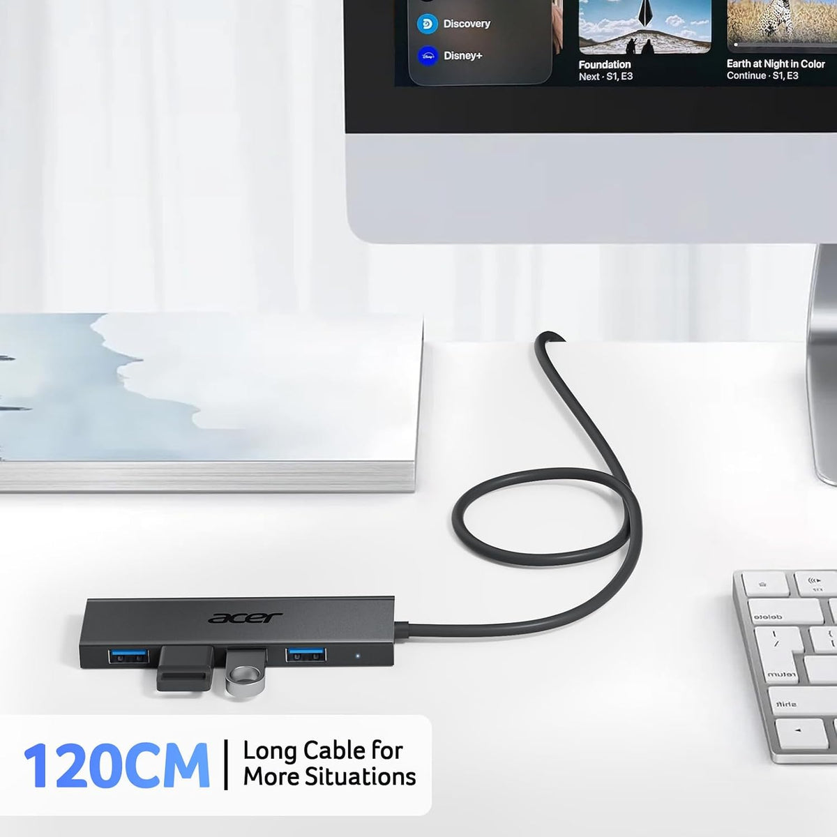 USB Hub 4 Ports, Multiple USB 3.0 Hub, USBA Splitter for Laptop/PC 4FT