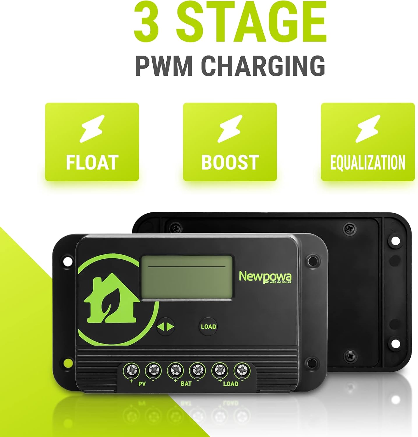 10A Solar Charge Controller - 12V/24V PWM Compact Design LCD Display Off Grid Solar Panel Adjustablefor AGM, Gel