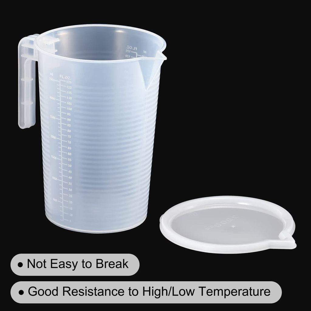 Graduated Beaker, 3500ml PP Plastic Liquid Measuring Cup Double Sided Graduations with Handle Lid and Spout for Lab