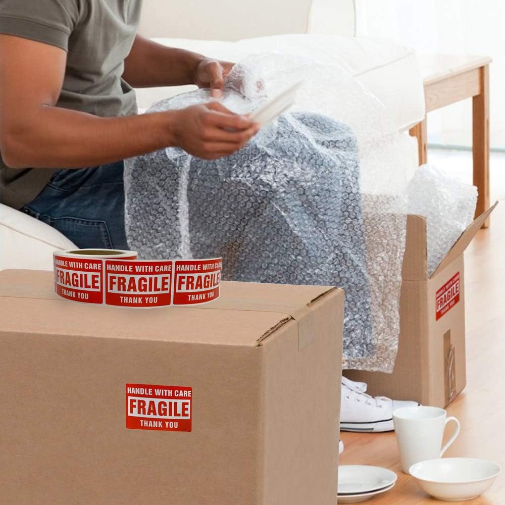 Handle with Care Warning Labels, Fragile, Red, 2 x 3 in, 500 Count