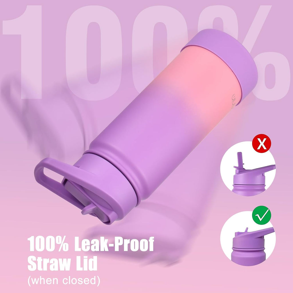 Kids Water Bottle for School, 16oz Stainless Steel Insulated Water Bottle Kids with Straw Lid for Girls, Boys
