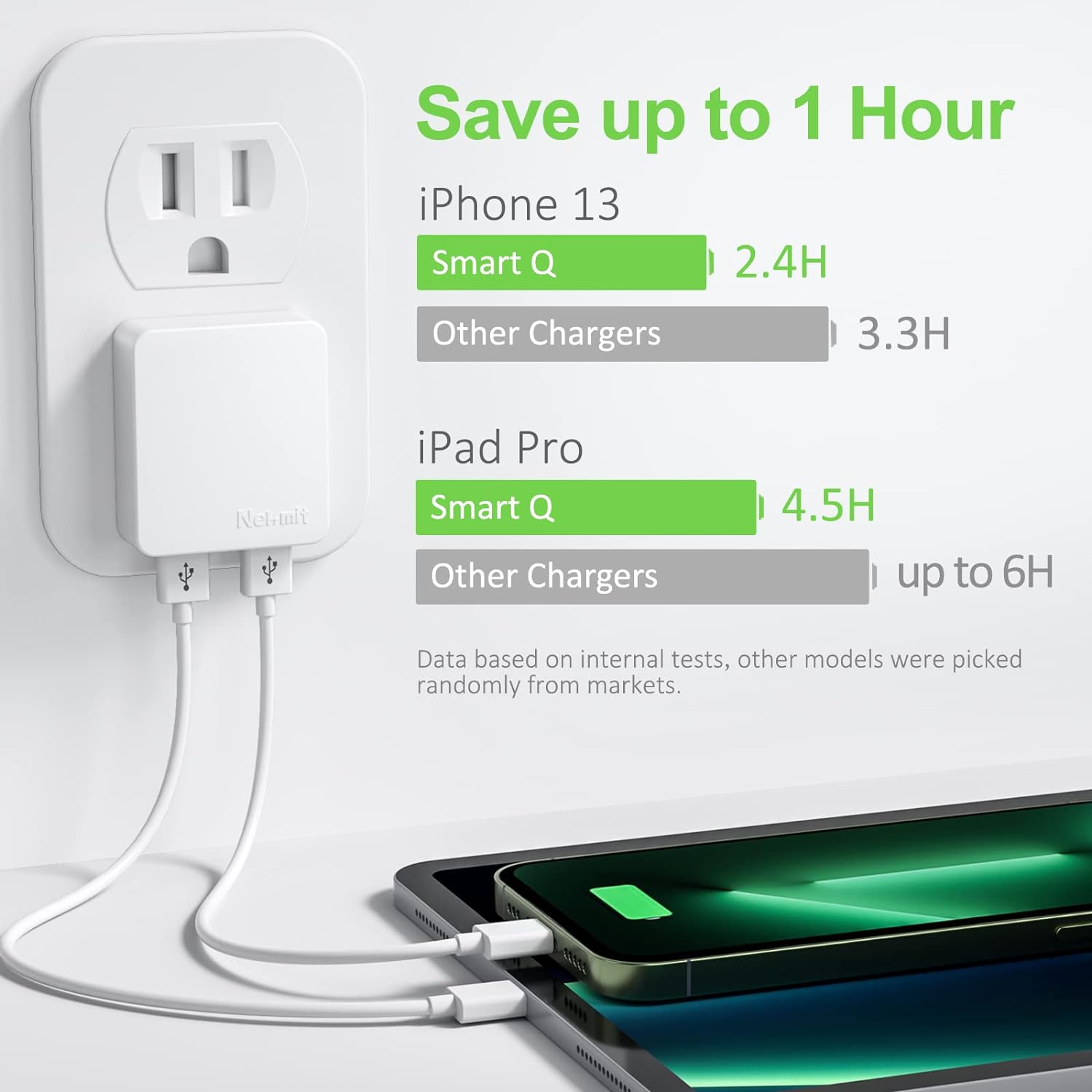 Dual Port Ultra Thin Flat USB Wall Charger with Smart IC, White