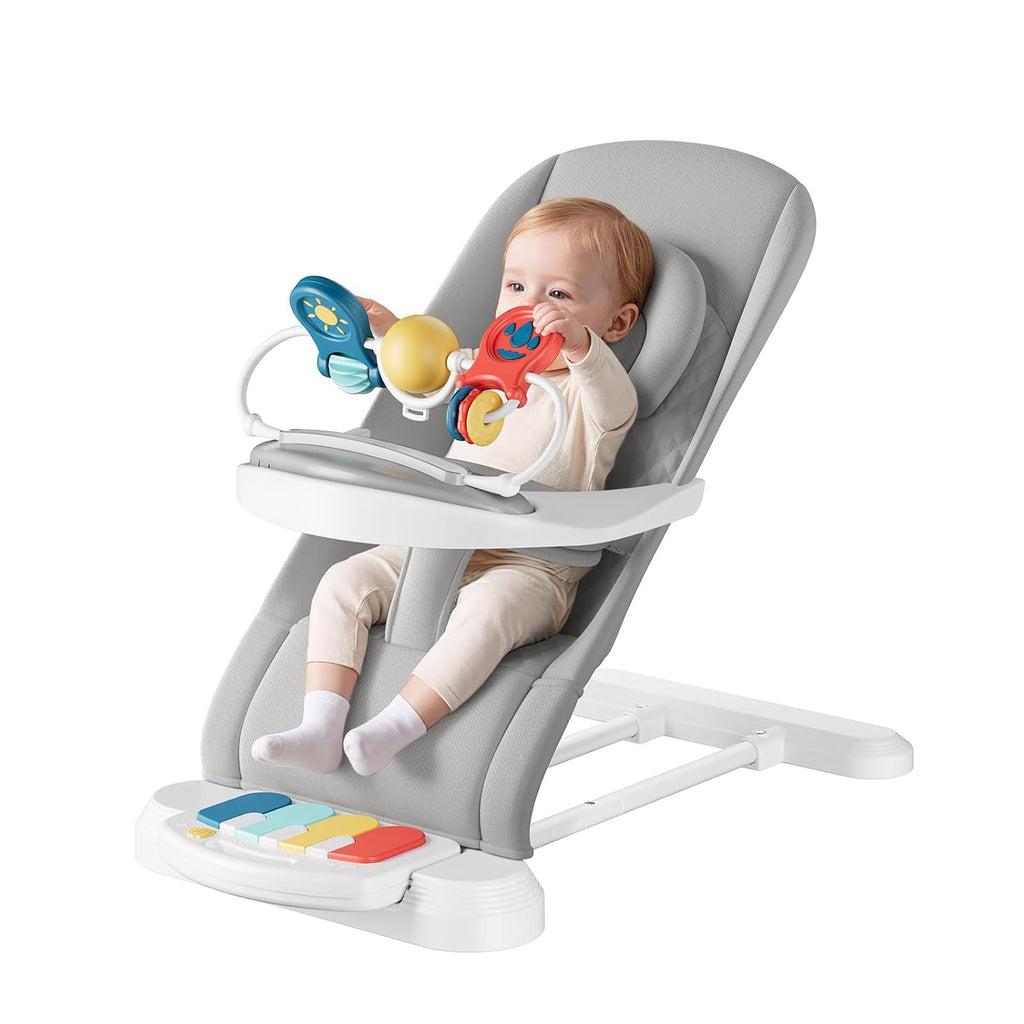 Baby Bouncer, Easy to Assemble Baby Bouncer Seat with Feeding Tray | 3 Adjustable Positions, Detachable Piano &