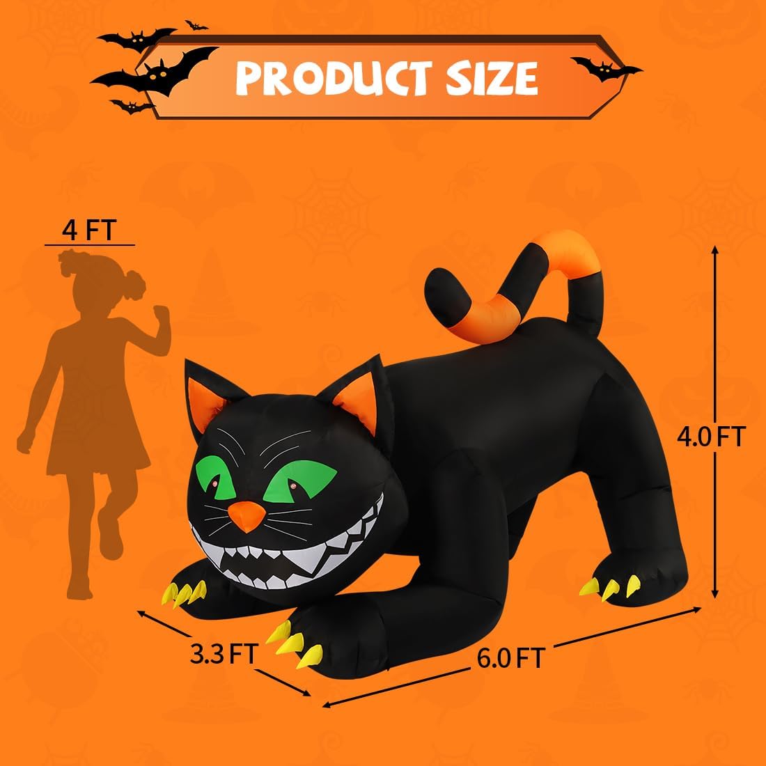 6 FT Halloween Inflatables Black Cat Outdoor Decorations Blow Up Yard Large Cat with Moving Head and Built-in LEDs