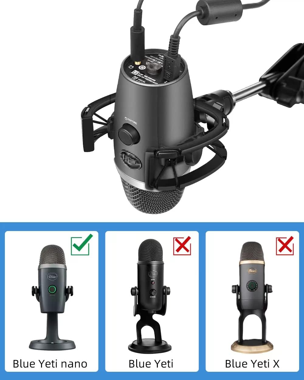 Yeti Nano Shock Mount with Pop Filter, Custom Built for Blue Yeti Nano Mic | Anti-Vibration Suspension Shock Mount