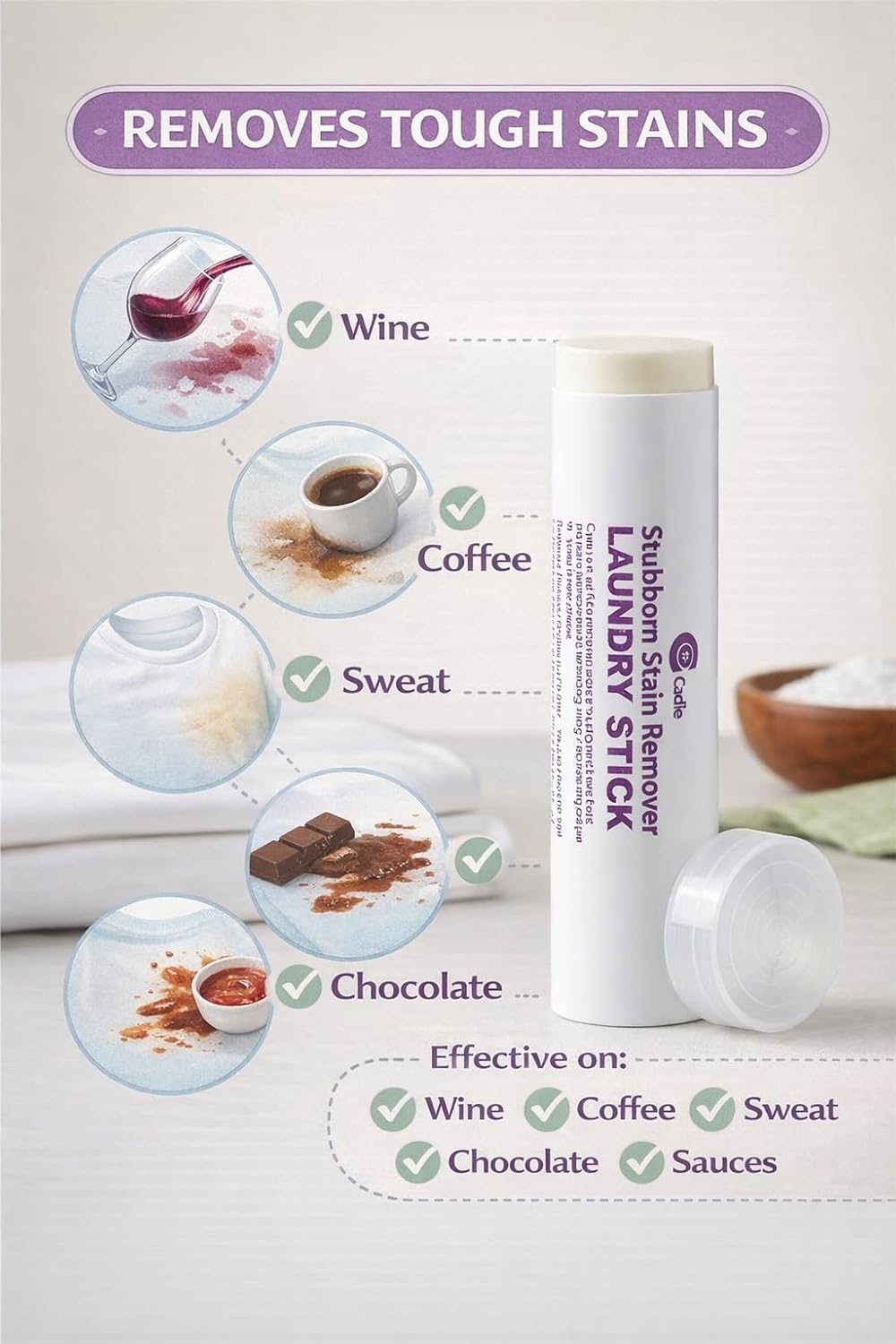 Laundry Stain Remover Stick – Pre-Wash Spot Cleaner for Clothes, Cotton, Wool & Synthetics – Removes Coffee, Wine