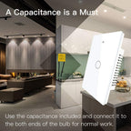 MoesGo WiFi RF433 Smart Touch Light Switch, No Neutral Wire, White 1 Gang