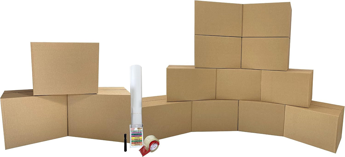 Uboxes Moving Boxes 1 Room Bigger Moving Kit - 14 Boxes Plus Supplies & Tape, Brown Kraft