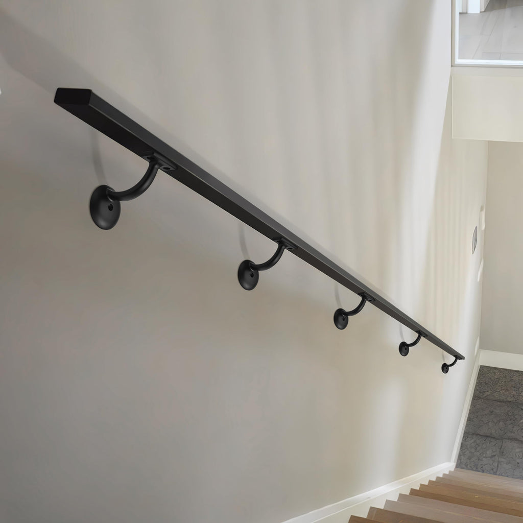 6 Pack Matte Black Hand Rail Bracket Heavy Duty Hardware for Stairways, Home or Office Stair Support Handrail Brackets