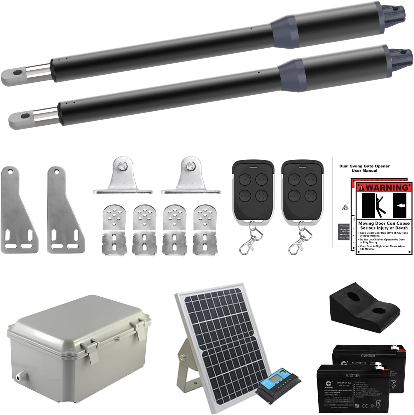 C01-L Solar Gate Openers with Batteries & Solar Panel for Dual Swing Gate Up to 14ft Long or 440lb Per Arm, Automatic