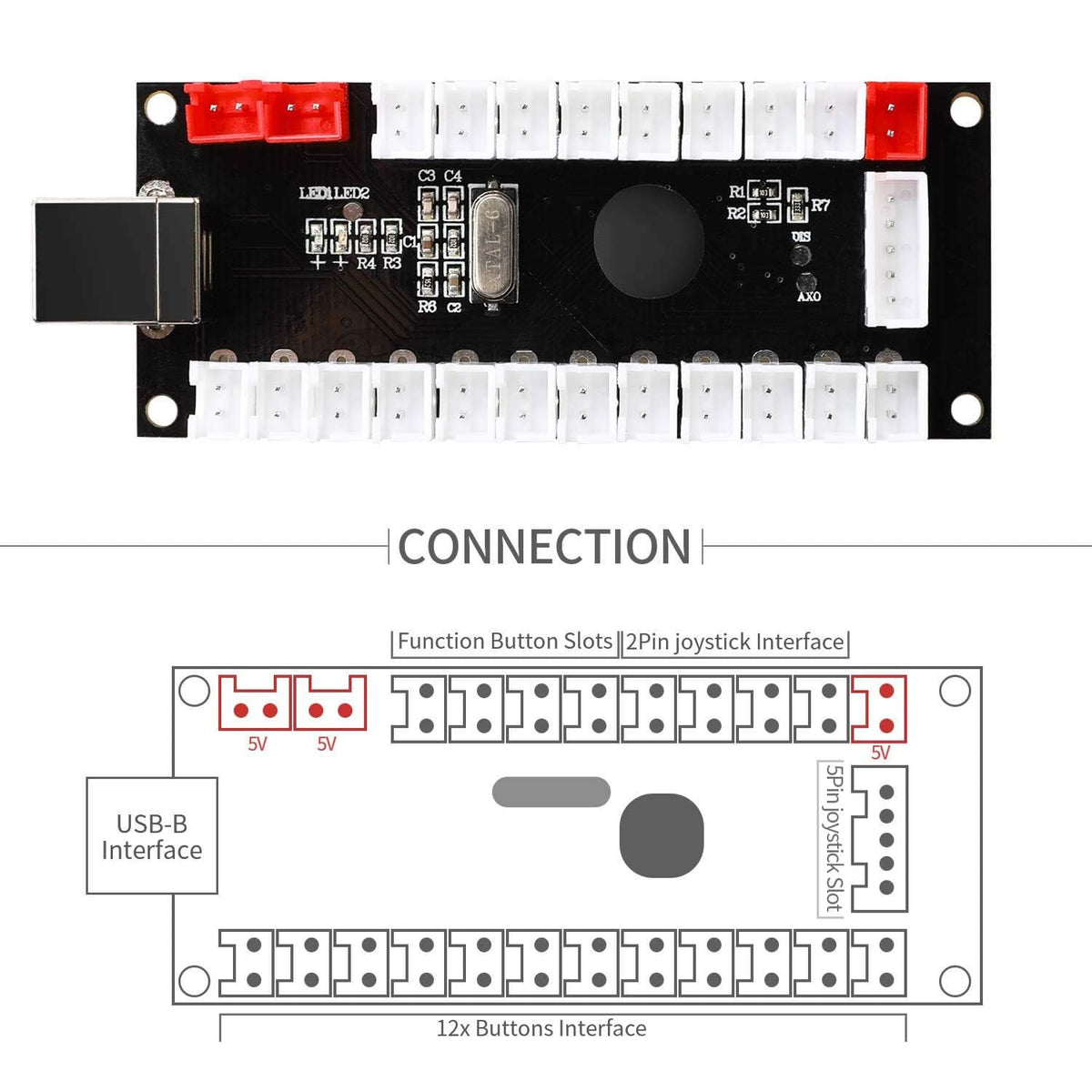 Zero Delay Arcade USB Encoder PC to Joystick For MAME & Raspberry Pi Retropie Projects (2Pin+4.8mm)