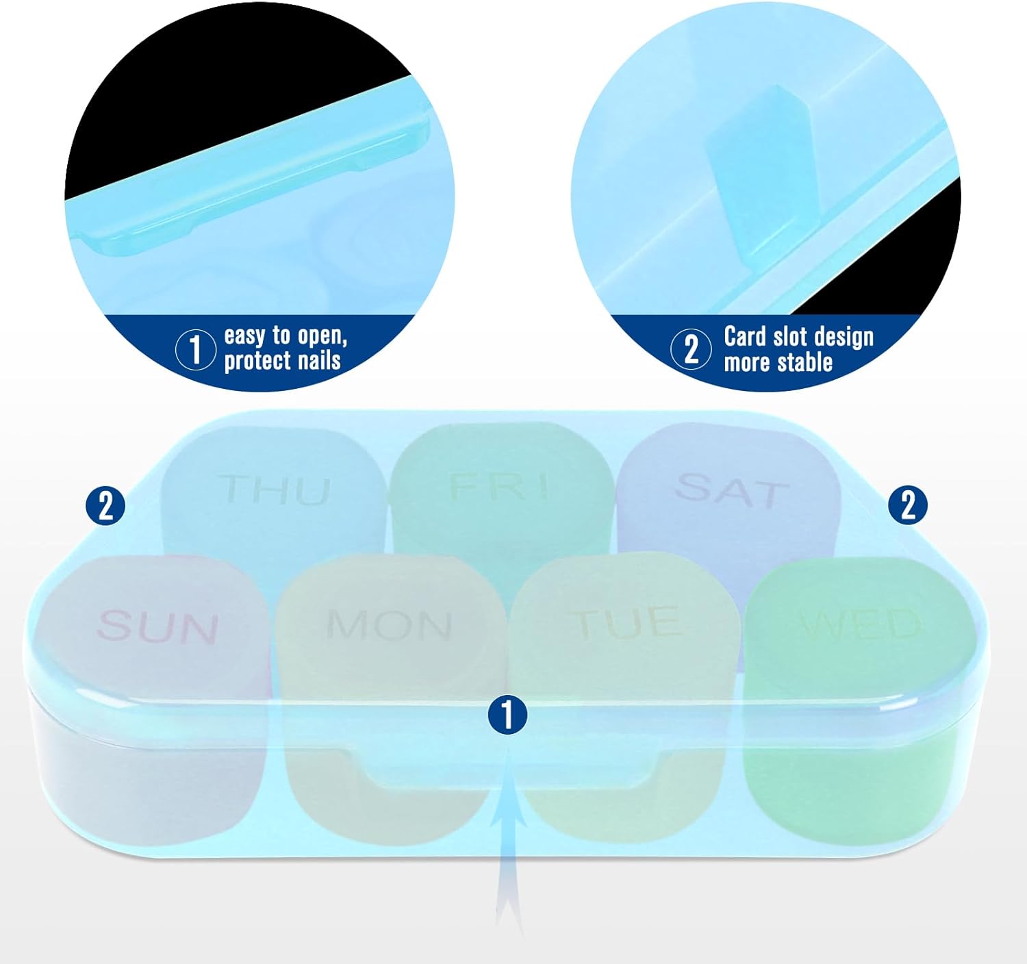 Weekly Pill Organizer, BPA Free Medicine Organizer Rainbow 9 Day Pill Box, Daily Portable Pill Conatainer for