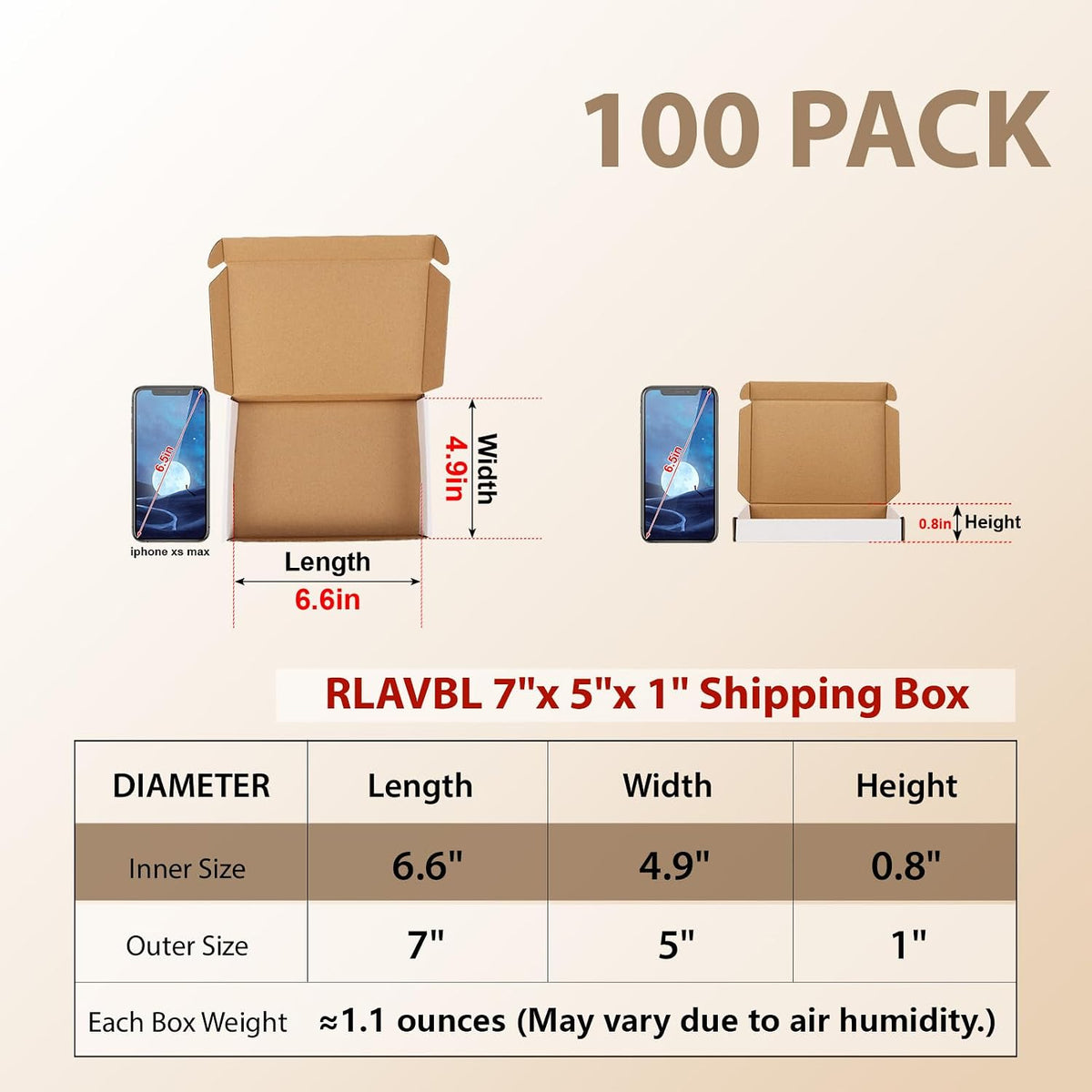 100 Pack 7x5x1 Small Shipping Boxes, White Corrugated Cardboard Mailer Box for Packing Mailing Small Business
