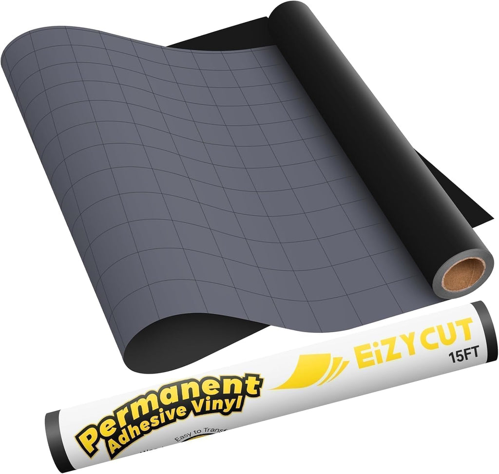Permanent Adhesive Vinyl Roll, 12" x 15ft, Matte Black | Adhesive Vinyl with PET Backing, Sticker Vinyl for All