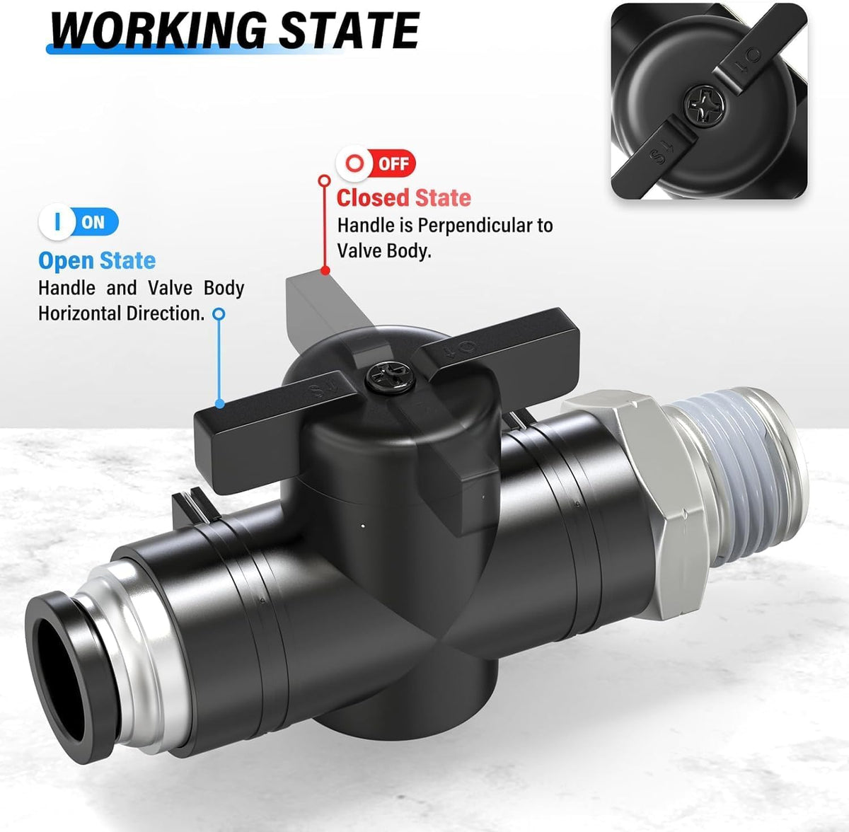 TAILONZ 6MM ODx1/8"NPT Push-to-Connect Fitting Ball Control Valve 3Pcs