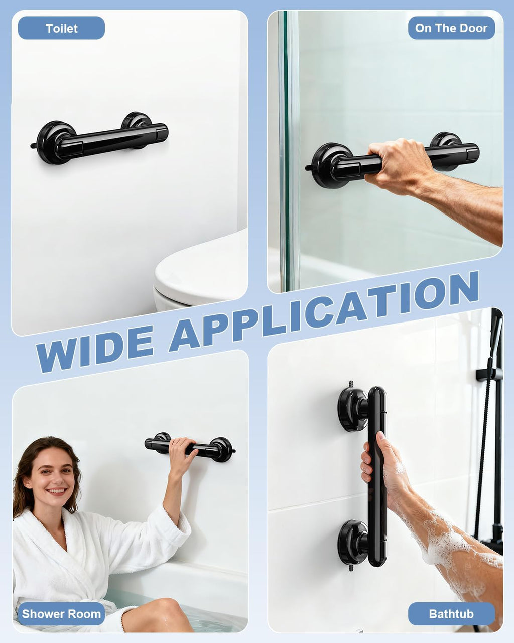 2 Pack Grab Bars for Bathtubs and Showers, No Drilling & Removable Shower Grab Bar Easy to Install, Heavy Duty