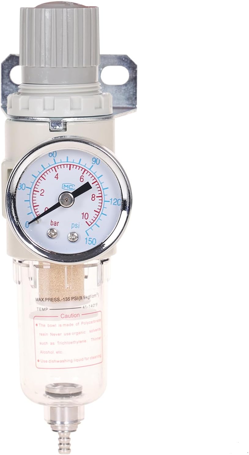 1/4"NPT Air Filter Regulator Combo Piggyback, Water-Trap Air Tool Compressor Filter with Gauge AFR2000