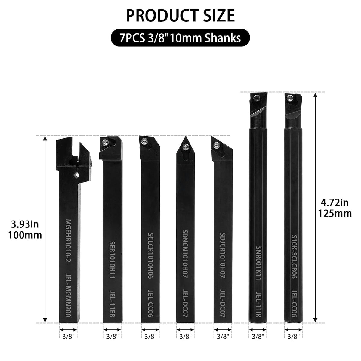 21Pcs Indexable Lathe Turning Tool Kit,3/8" 10mm Shank and Carbide Inserts