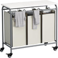 3-Bag Laundry Hamper with Ironing Board, Beige 135L Laundry Sorter | Laundry Room Organization with Heavy Duty