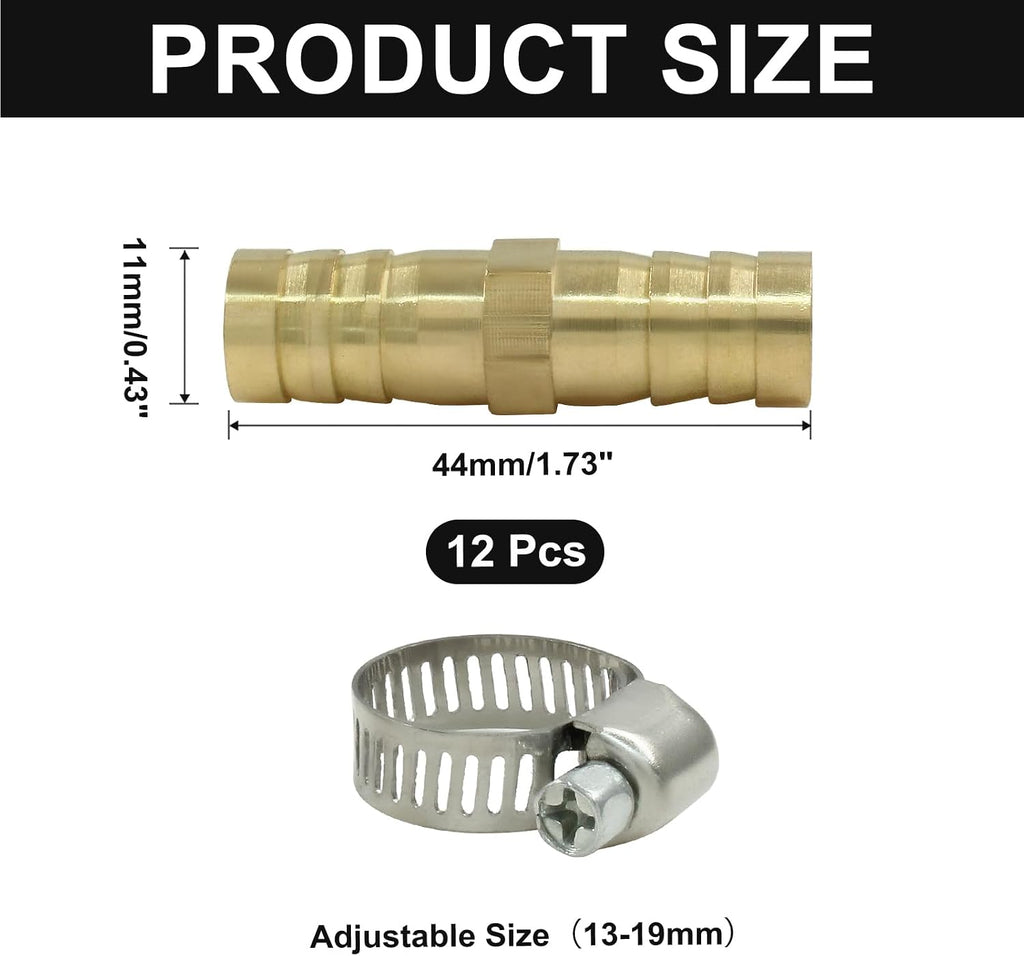 Brass Hose Barb Fitting, 1/2" to 1/2" Barb Splicer, 6Pcs