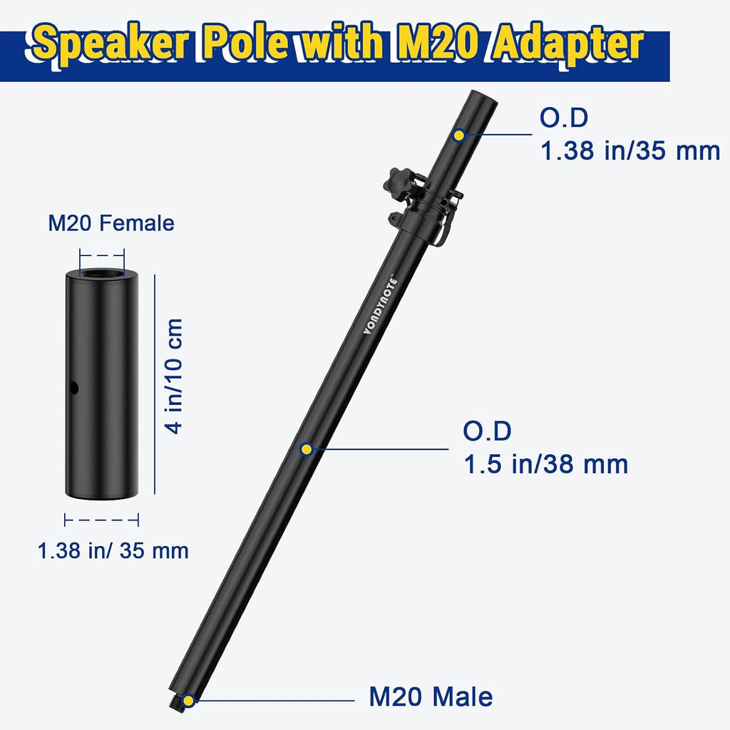 Set of 2 Subwoofer Poles Fit M20 or 35mm Mount, Speaker Extender | Height Adjustable Speaker Poles with 35mm Insert