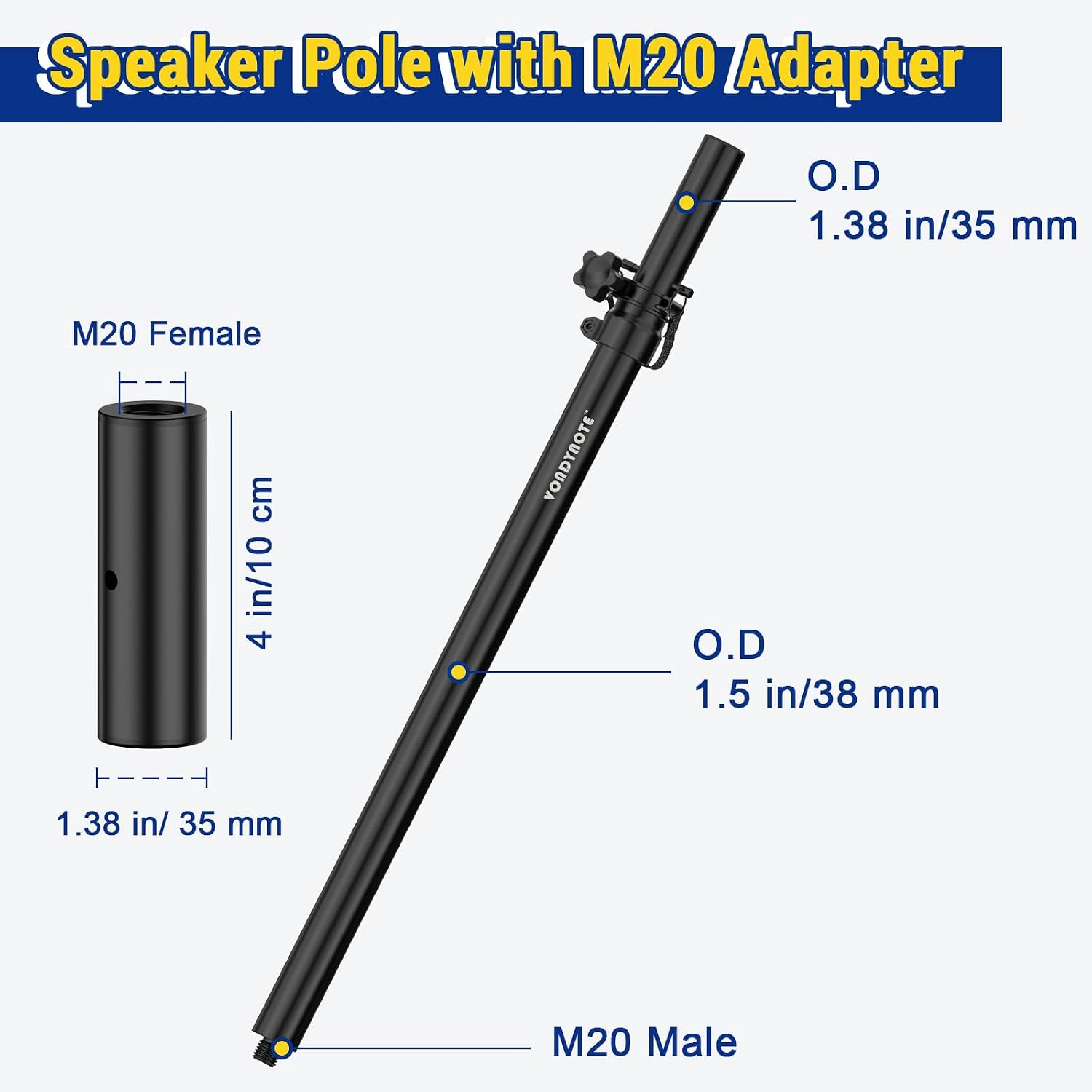 Set of 2 Subwoofer Poles Fit M20 or 35mm Mount, Speaker Extender | Height Adjustable Speaker Poles with 35mm Insert