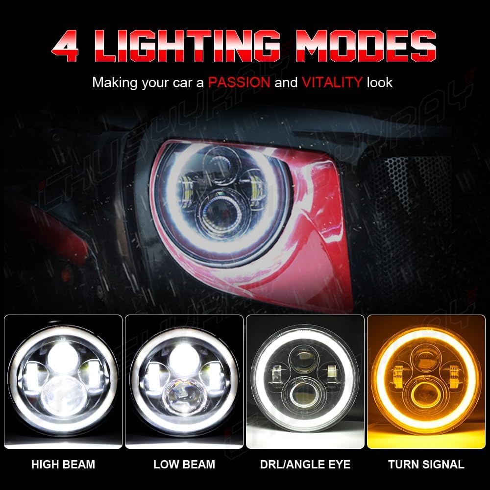 CHUSYYRAY 7'' Round Compatible with Yamaha XSR900 V Star 1100 650 Road Star LED Motorcycle Headlight Assembly for Off Road, High Low Beam DRL Turn Signal, DOT Approved, 55W 6000K White, 1PCS