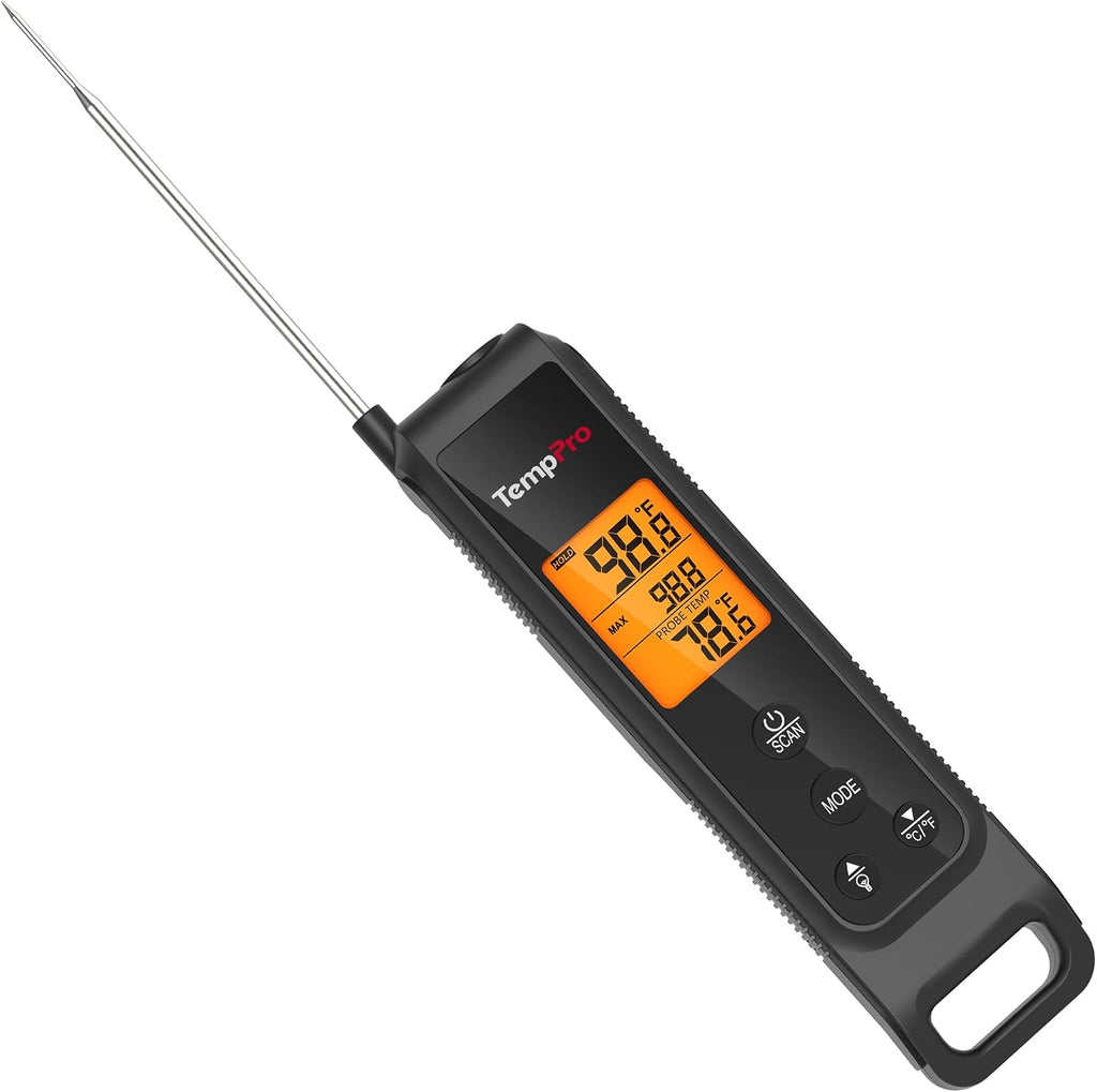 TempScan 2-in-1 Infrared Thermometer Gun with Meat Probe, Black