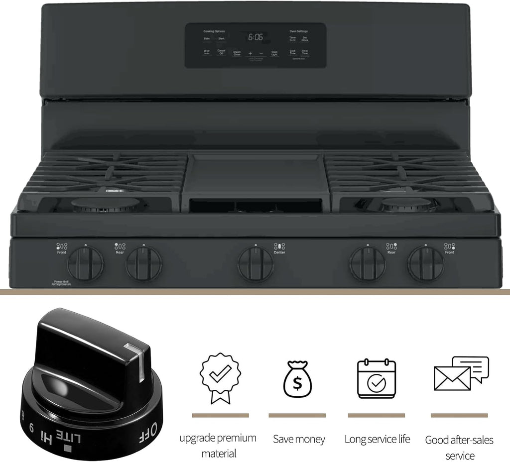 atgestore WB03X24759 Stove Knobs Replacement for GE Stove Parts KIP 5G92 222D5793 Cooktop Knobs GE Range Oven Parts Black Plastic Surface Burner Control Knob Range Burner Knobs 5 Pcs