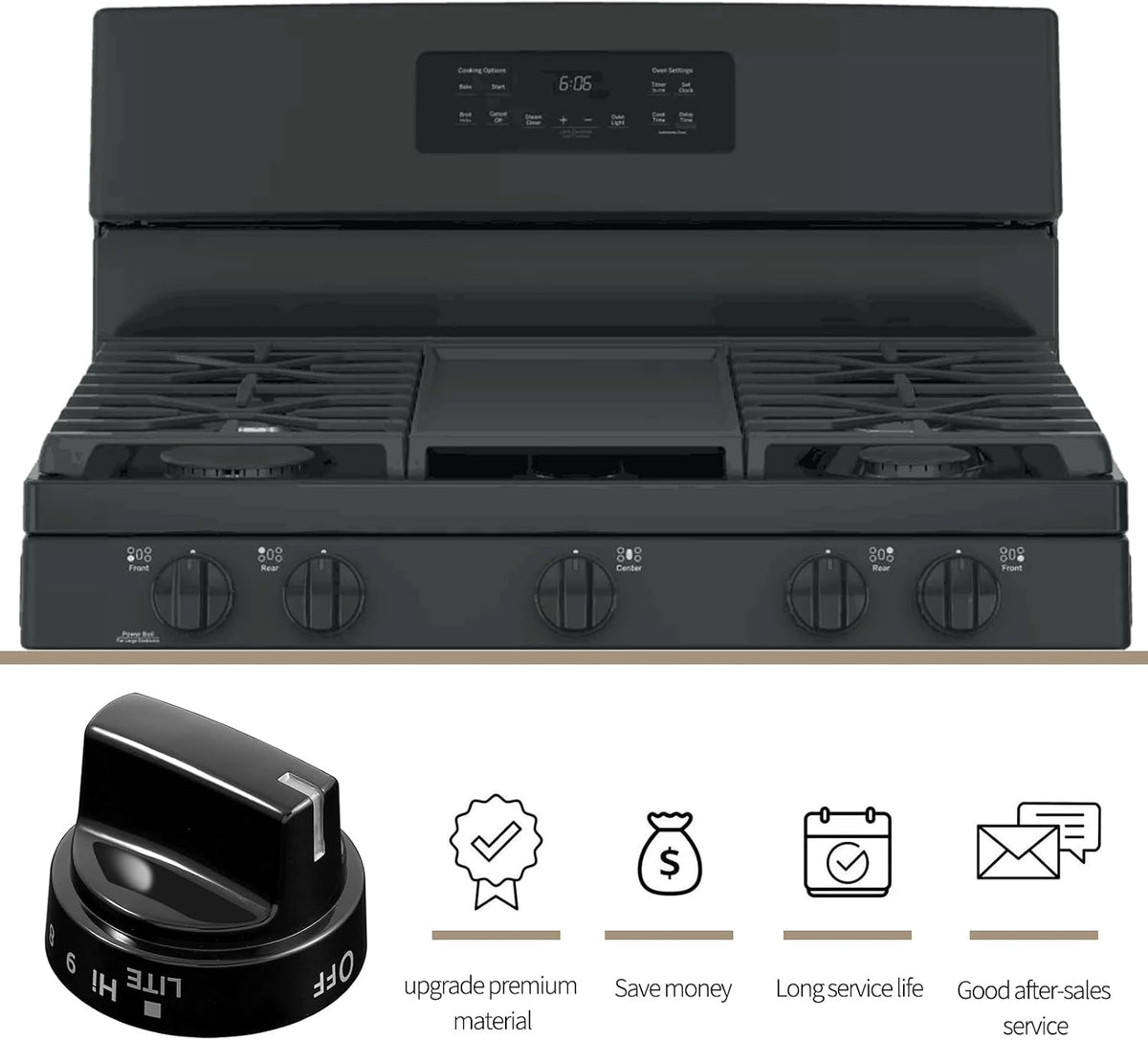 atgestore WB03X24759 Stove Knobs Replacement for GE Stove Parts KIP 5G92 222D5793 Cooktop Knobs GE Range Oven Parts Black Plastic Surface Burner Control Knob Range Burner Knobs 5 Pcs