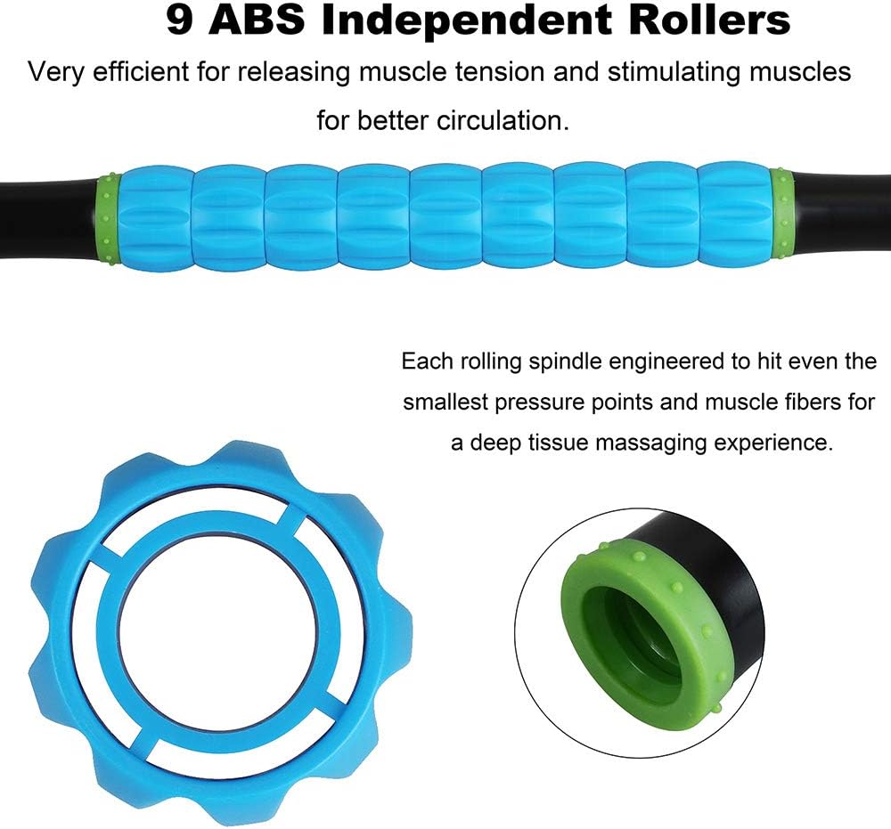 Professional 9-Roller Deep Tissue Massage Stick - Portable Muscle Recovery Roller for Athletes, Relieves Post-Workout