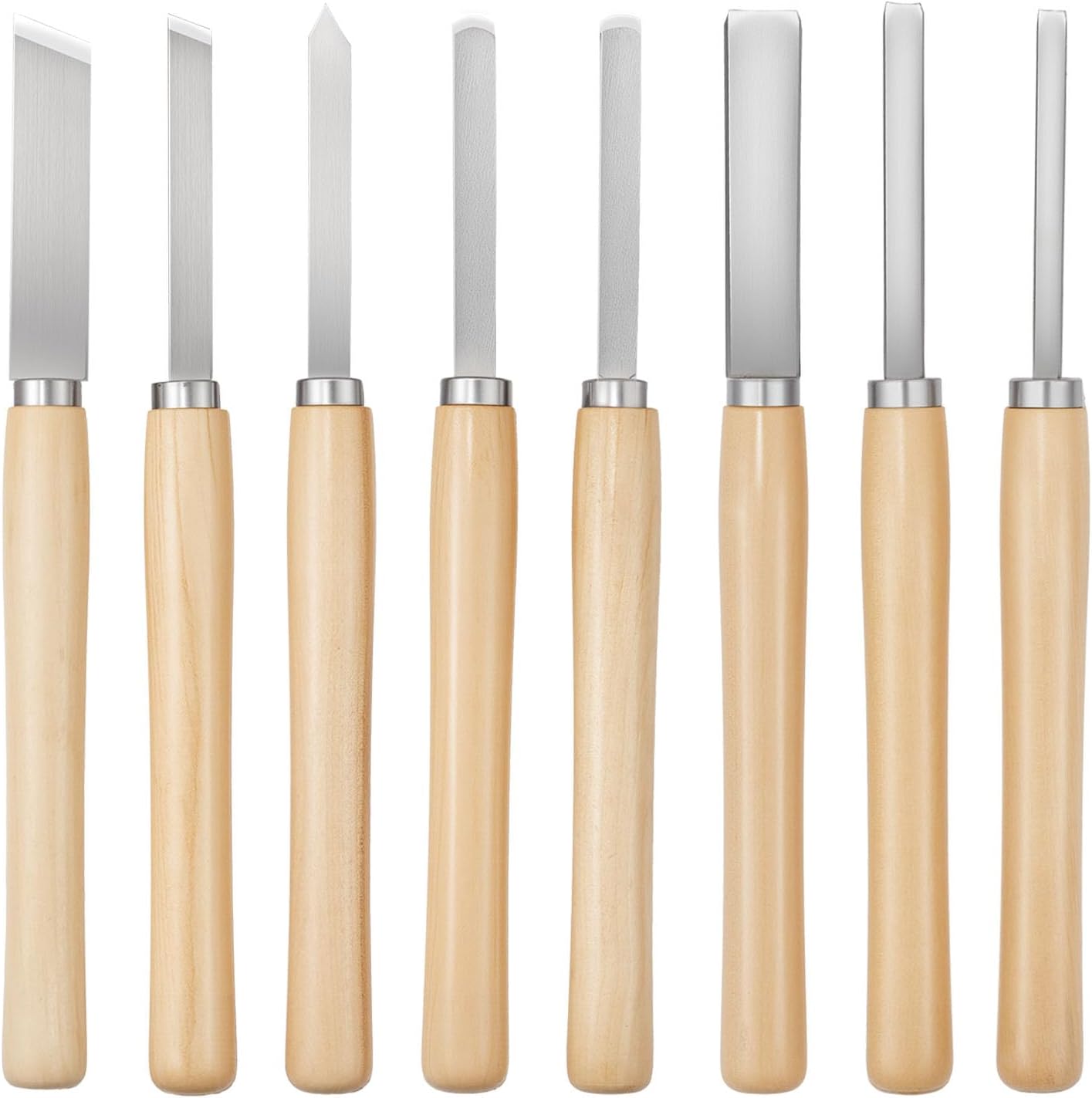 Wood Lathe Turning Tool Set, 8PCS, Lathe Chisel Set with Carbon Steel Blade, 2 Skew, 1 Spear Point, 1 Parting, 1
