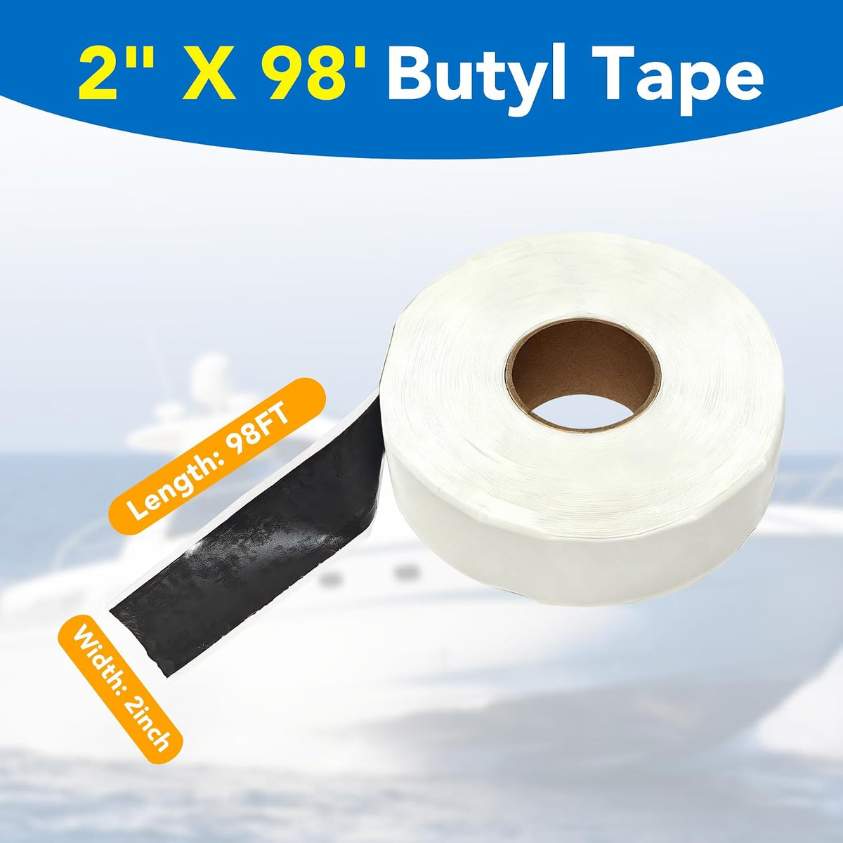 Double Sided Butyl Sealant Tape RV 2 Inch Wide, 98FT Length, Black