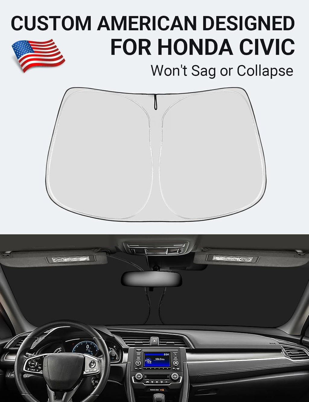 2026 Upgrade Windshield Sun Shade Custom Fit Honda Civic 2016-2021 4-Layer Foldable Front Sunshade Protector Sun