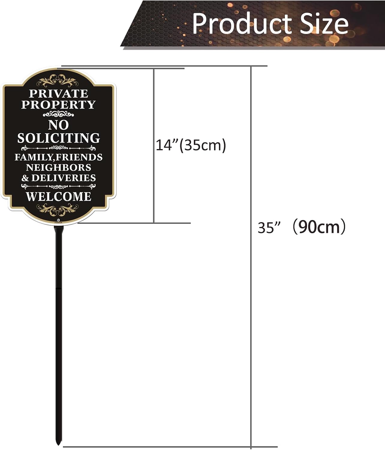 No Soliciting Sign with A Sturdy 35-inch Height Stake Aluminum | 12 x 8 inch Private Property Sign Black UV Protected