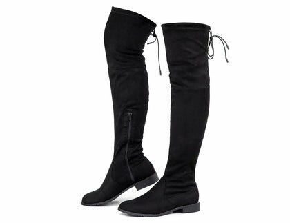Women's Over The Knee Thigh High Low Block Hee Stretch Long Flat Boots Sping Autumn Winter Black-0.98 inchs Size 10