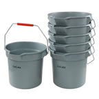 6-Pack 14 Quart Plastic Cleaning Round Bucket with Handle, Gray