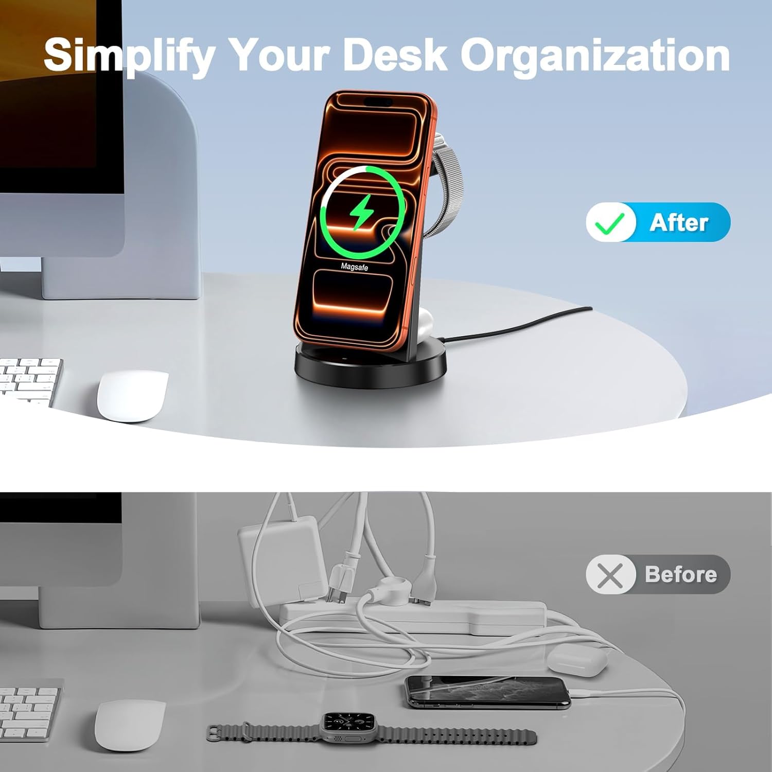 MagSafe Charger 15W Magnetic 3-in-1 Wireless Charging Station for Apple | Phone and Watch Charger for Apple Multiple