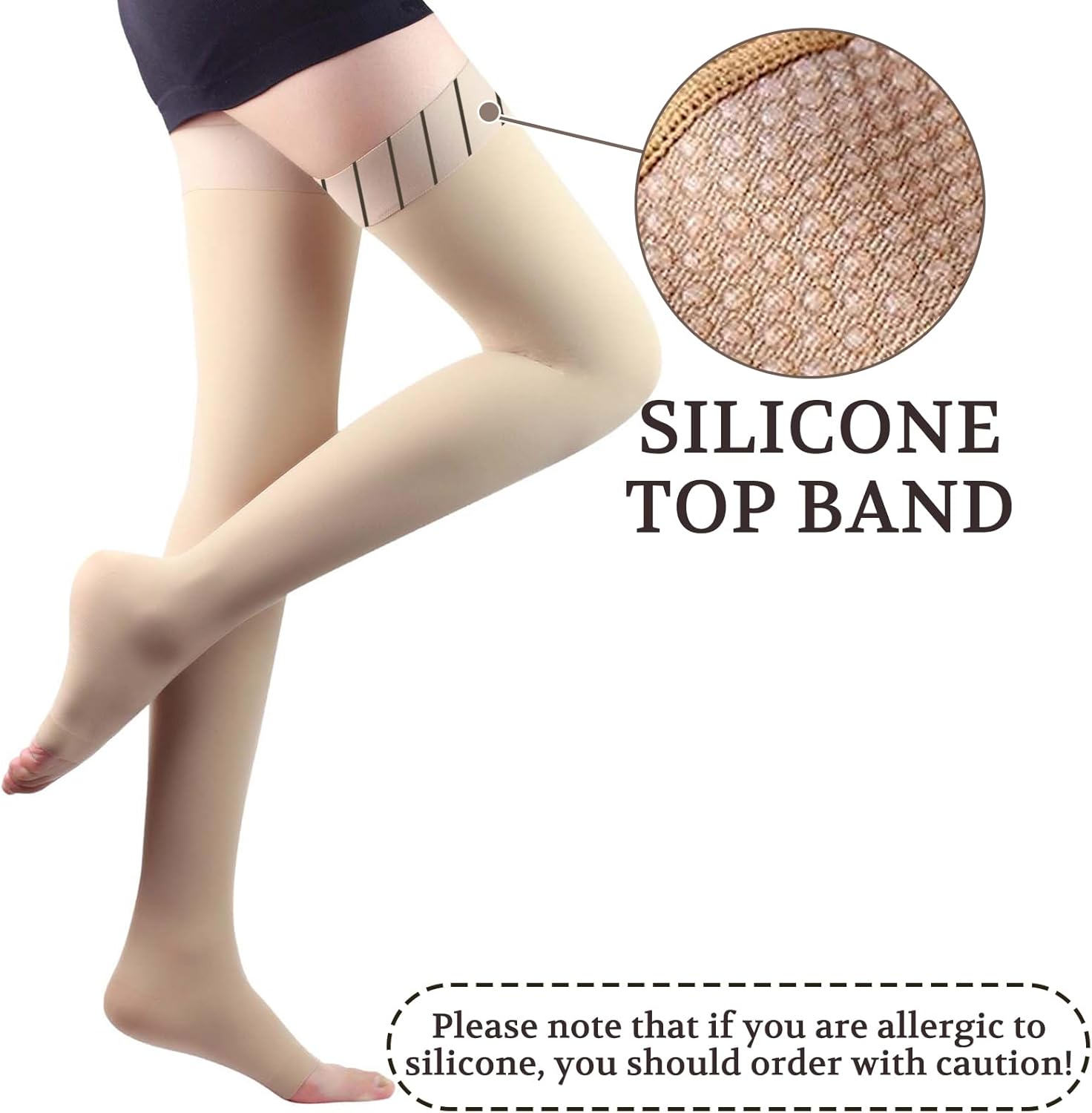 15-20 mmHg Compression Stockings for Women & Men, Thigh High Dot-Top Open Toe, Leg Support for Daily & Travel Comfort