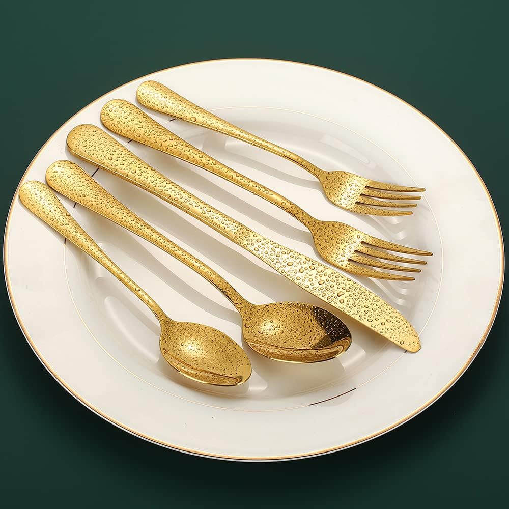 Gold Silverware Flatware Set for 8, 40 Piece Stainless Steel Cutlery Set With Titanium Golden Plated, Tableware