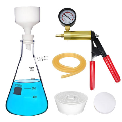 1000ml Vacuum Filtering Kit,Includes 1000mL Filtering Flask, Hand-held Vacuum Pump, 80mm Buchner Funnel,100 Pcs