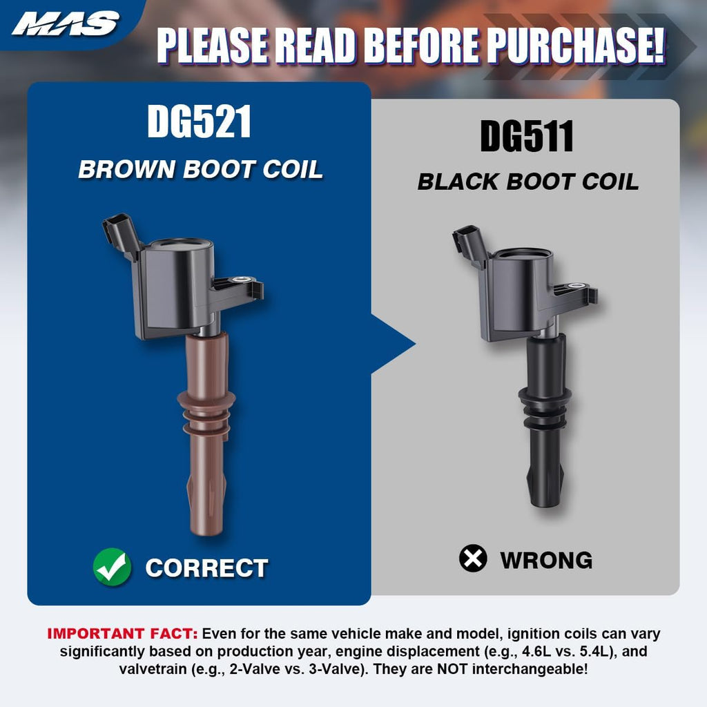 MAS Set of 8 Ignition Coils Brown Boots DG521 and Motorcraft SP-509 Spark Plugs Compatible with Ford Expedition F-150 F-250 F-350 F-450 F-550 F53 4.6L 5.4L C1659