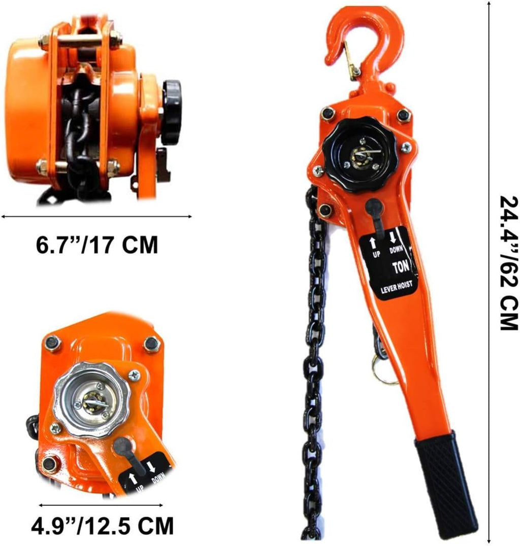 Manual Lever Block Chain Hoist 3 Ton, 6000 lbs Chain Hoist Come Along 10Ft (3M), Chain Hoist With Hook for Warehouse