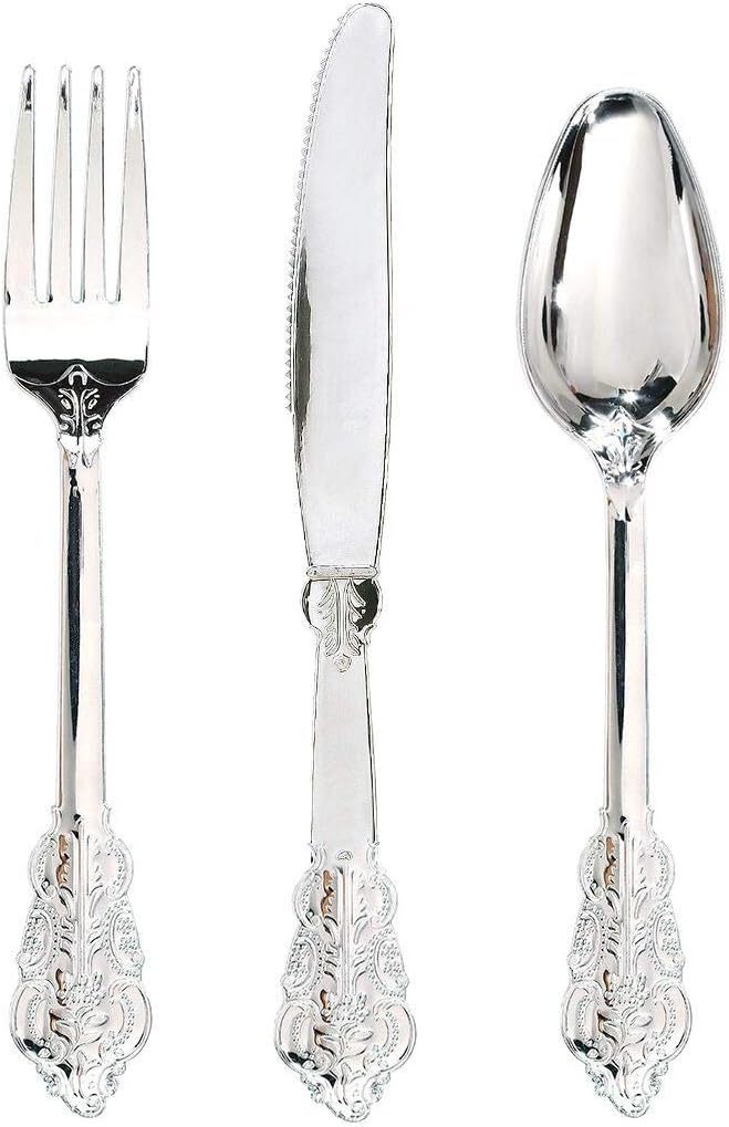 360 Pieces Silver Plastic Silverware- Disposable Flatware - Heavyweight Plastic Cutlery- Includes 120 Forks, 120