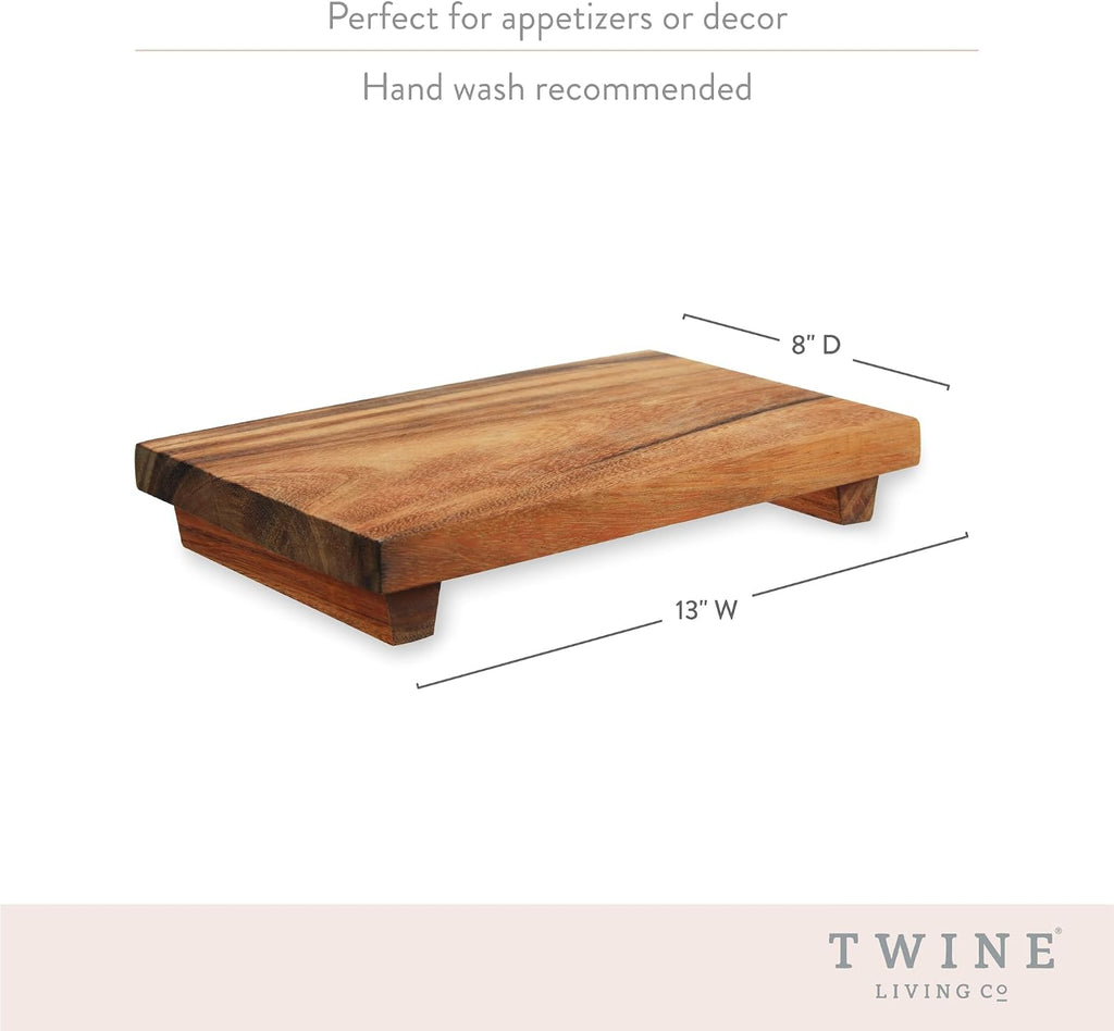 Footed Wood Serving Board Decorative Tray Decor, Kitchen Table Decor or Kitchen Counter Decor, Acacia Wood Riser 13in